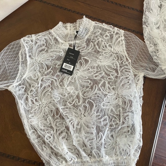 LOVE UNIVERSITY goth lace mesh crop top in white NWT SZ M (JR) see through - Picture 3 of 5